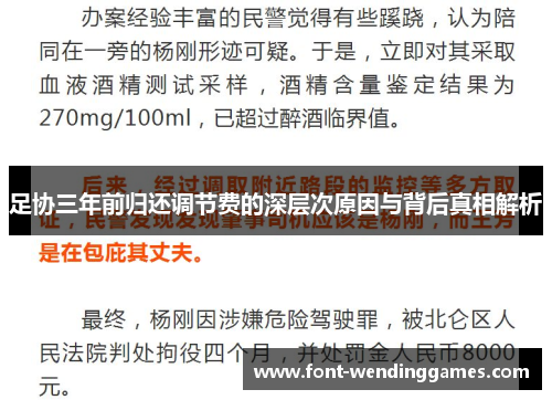 足协三年前归还调节费的深层次原因与背后真相解析